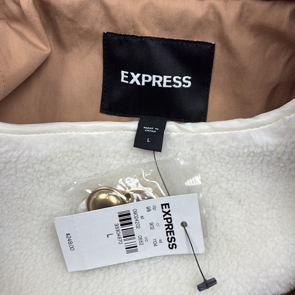 NWT Express Double Breasted Fleece Lined Classic Long Trench Coat Tan Large - Picture 10 of 13